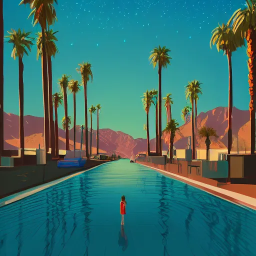 Image similar to a beautiful illustration of palm springs by James gilleard, artstation HD, geometric lines, HD, 4k, 8k