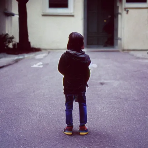 Image similar to portra 800 street photography a child standing in a street