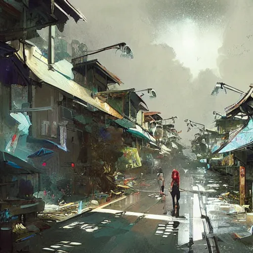 Prompt: concept art a singaporean neighborhood, by greg rutkowski