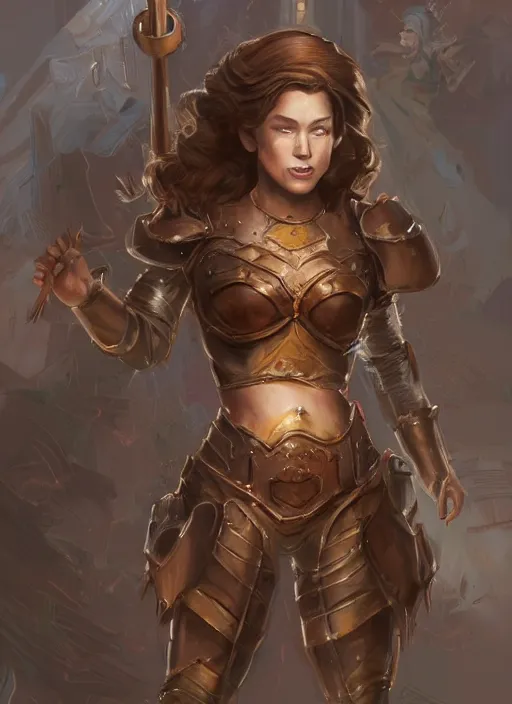 Image similar to beautiful female dorothy gale, rebecca romijn as dorothy, full body character concept, covered in full iron armor, super powers, fantasy, intricate, elegant, highly detailed, digital painting, artstation, concept art, shining, sharp focus, illustration, art by stanley lau