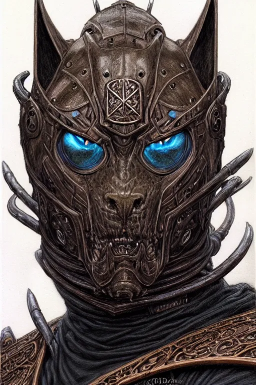 Image similar to head and shoulders portrait of an eldritch knight, tabaxi, black cat, anthropomorphic, male, breastplate, magical, high fantasy, d & d, by donato giancola, face details, extremely detailed, digital illustration