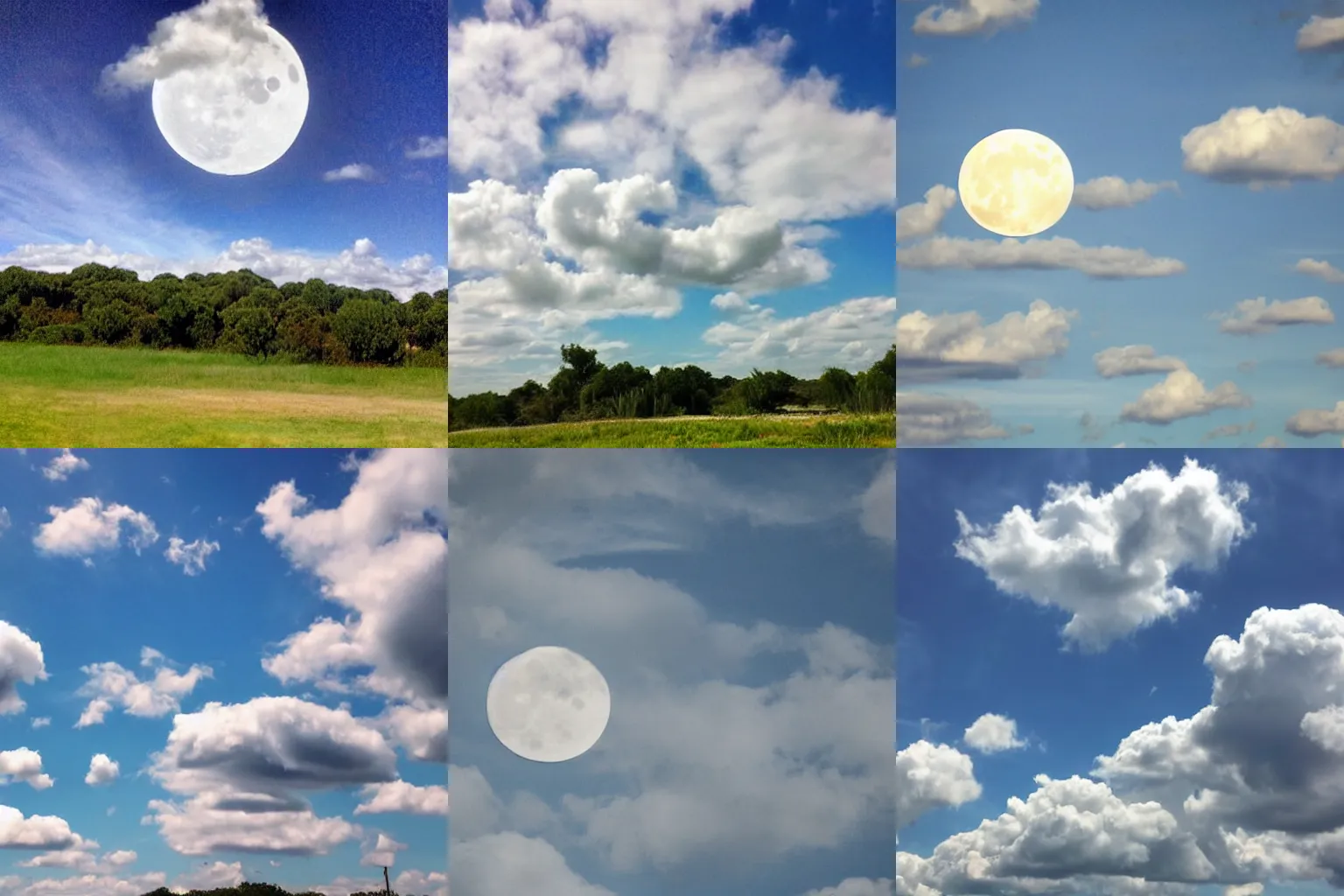 Prompt: a sky cloudy sky all the clouds look like puppy dogs there are no actual puppies in the sky but there are lots of clouds that do look like puppies it is midday but you can still see the moon