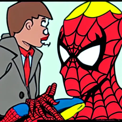 Image similar to spiderman eating greasy food from arby's