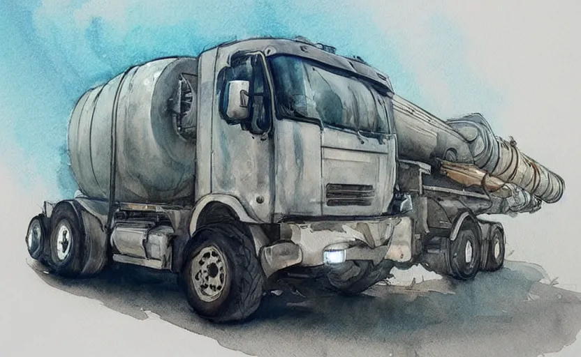 Image similar to concept art of a fuel truck, pinterest, artstation trending, behance, watercolor, by coby whitmore, silver, laser light,