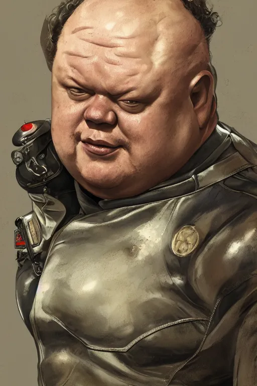 Image similar to upper body portrait of baron harkonnen wearing leather spacesuit, detailed, illustration by normal rockwell, artstation character art, greg rutkowski