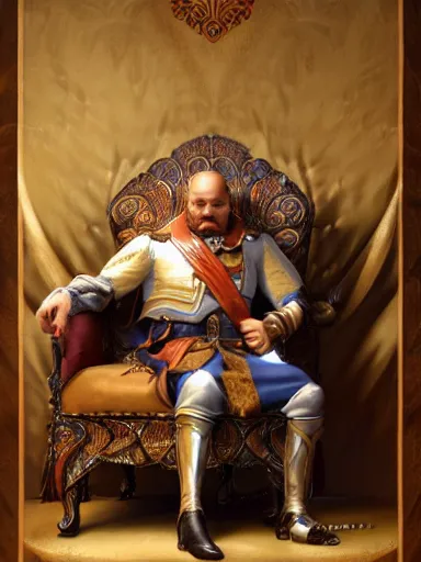 Image similar to a pleasured happy noble man siting in his armchair. intricate, elegant, highly detailed, digital painting, artstation, concept art, sharp focus, illustration, by justin gerard and artgerm, 8 k