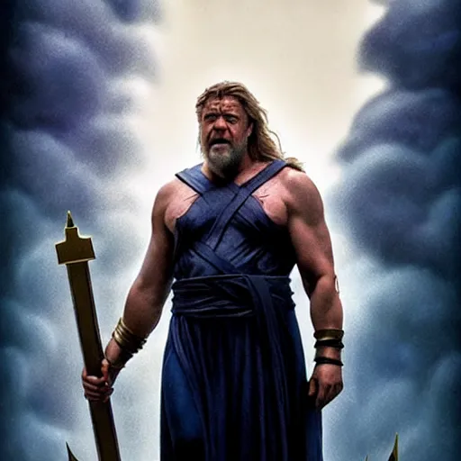 Image similar to Russell Crowe as zeus in a Marvel movie by nuri iyem, james gurney, james jean, greg rutkowski, anato finnstark. hyper detailed, 50mm, award winning photography.