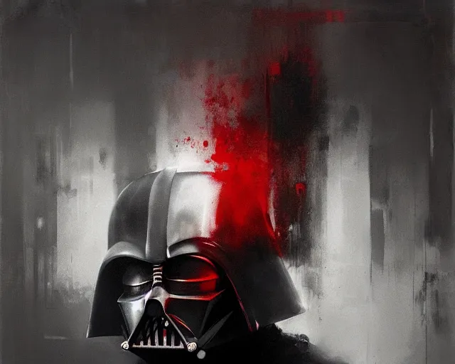 Image similar to portrait of darth vader in shades of grey but with red by jeremy mann