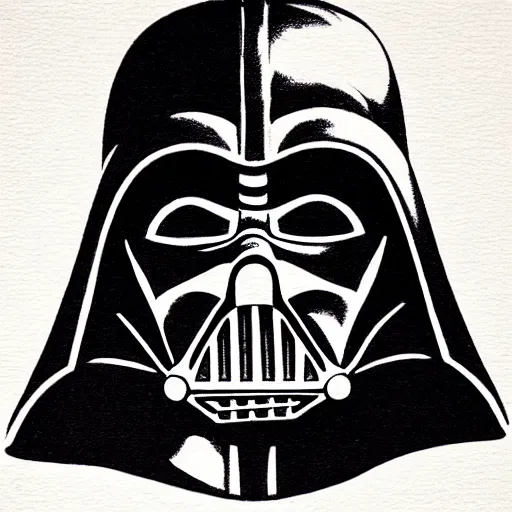 Prompt: beautiful darth vader with giant soft dreamy eyes. Fine detailed colored ink drawing blotter art.