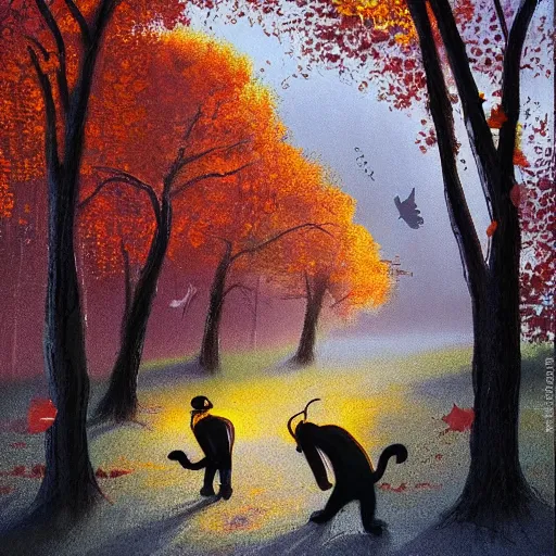 Prompt: brothers in the night. they are crawling into the morning. realistic. beautiful. autumnal colours