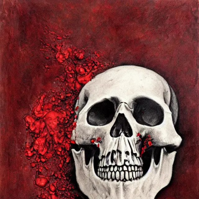 Prompt: blood pouring from a skull, primitive art