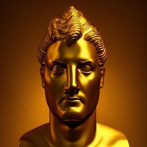 Prompt: a realistic render of an abstract golden Roman bust, high contrast lighting, 4k, concept art