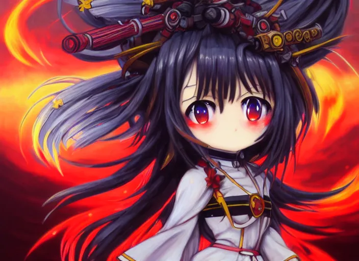 Image similar to megumin!!! casts nuclear explosion!!!, chibi art, an ultrafine detailed painting by ayami kojima, cgsociety, fantasy, anime digital art, lovecraftian, cosmic horror, detailed painting