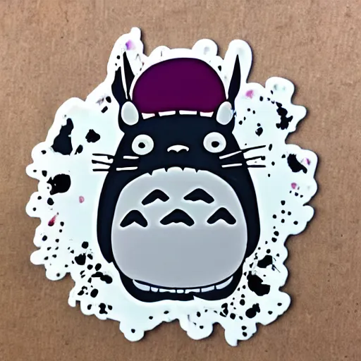 Prompt: die cut sticker, totoro with princess mononoke mask, splatter paint