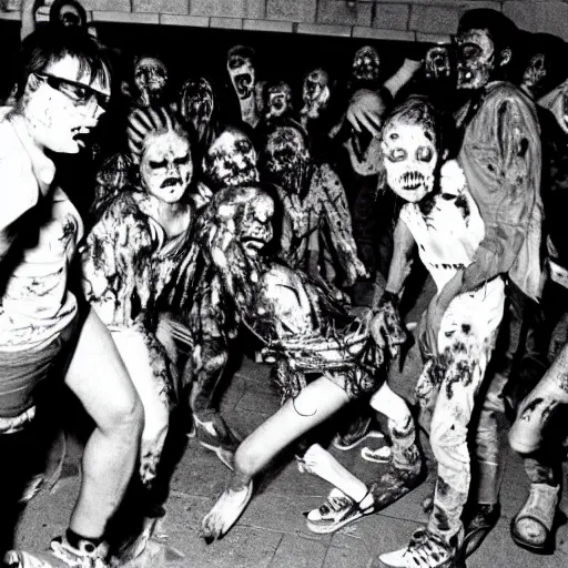 Image similar to zombies at a rave, highly detailed, photo from 1995