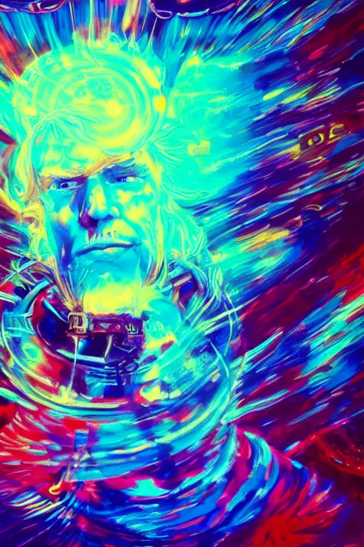 Prompt: psychedelic portrait of trump drinking ayahuasca in a wormhole, psychedelic,, dramatic lighting, concept art, beautiful, artstation