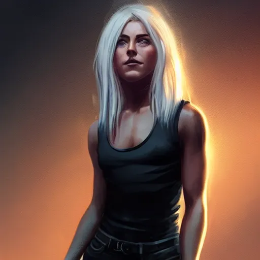 Image similar to portrait of julianne hough by greg rutkowski and wlop, a secret agent, wearing black shorts, wearing black boots, wearing a cropped top, blade runner, highly detailed portrait, digital painting, artstation, concept art, smooth, sharp focus ilustration, artstation, hq