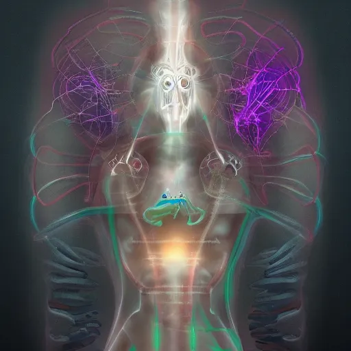 Prompt: how the soul system works, sketch, medical drawing with annotations, digital Painting, artstation, ultradetailedl