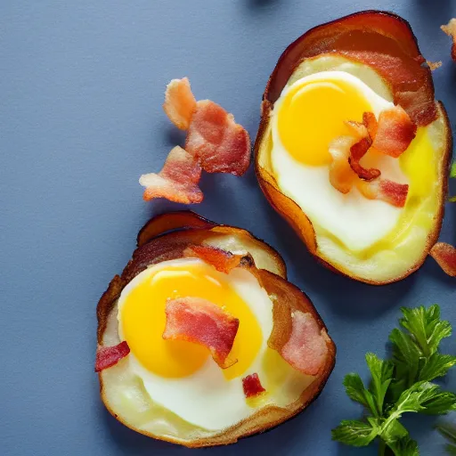Prompt: a potato egg and bacon breakfast, yummy, 4k, professional photo
