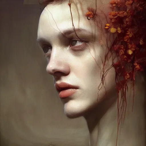 Image similar to a chamomile | highly detailed oil painting, hyperrealistic, very intrincate | cinematic lighting, award - winning | by roberto ferri, giger, beksinski and tom bagshaw | by austin osman spare and william blake, trending on artstation, cgsociety, official art, octane.