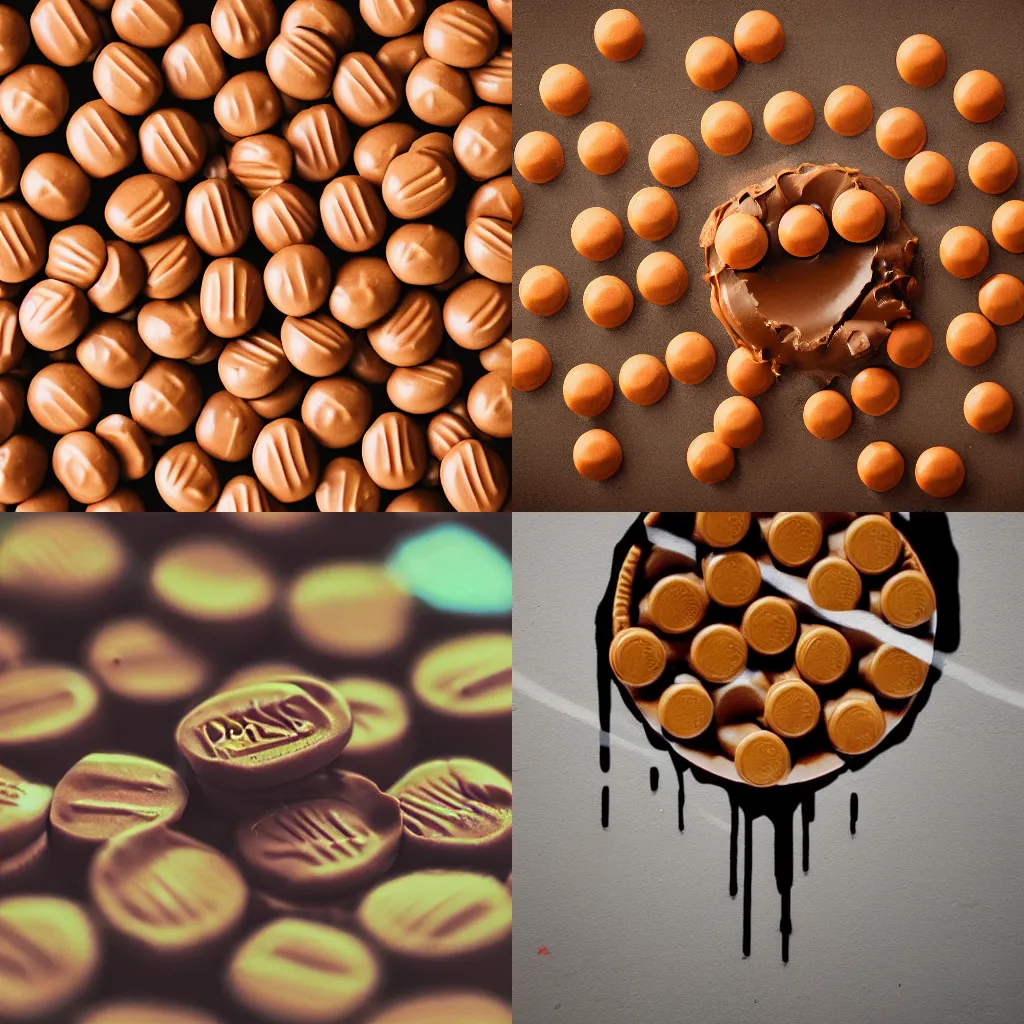 Prompt: Reese peanut butter cups, graffiti, minimal