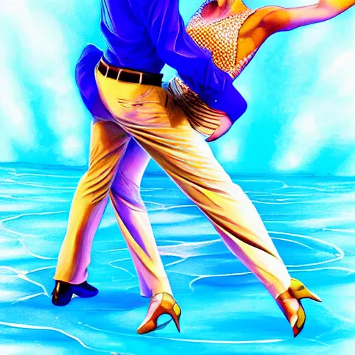 Prompt: semi realistic portrait Salsa Dancing inside clear blue ocean water by Hyung-tae Kim, AquaSixio, Stanley, strong color overlay, rim light and highlights , by Artgerm Lau, Gesture draw, Salsa Social Dance, couple, Salsa tricks, WLOP, Hyung-tae Kim, Rossdraws, Gesture draw, James Jean, Andrei Riabovitchev, Marc Simonetti, and Sakimichan, trending on artstation