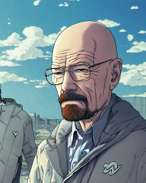 Image similar to walter white nanodroid, art by makoto shinkai and alan bean, yukito kishiro