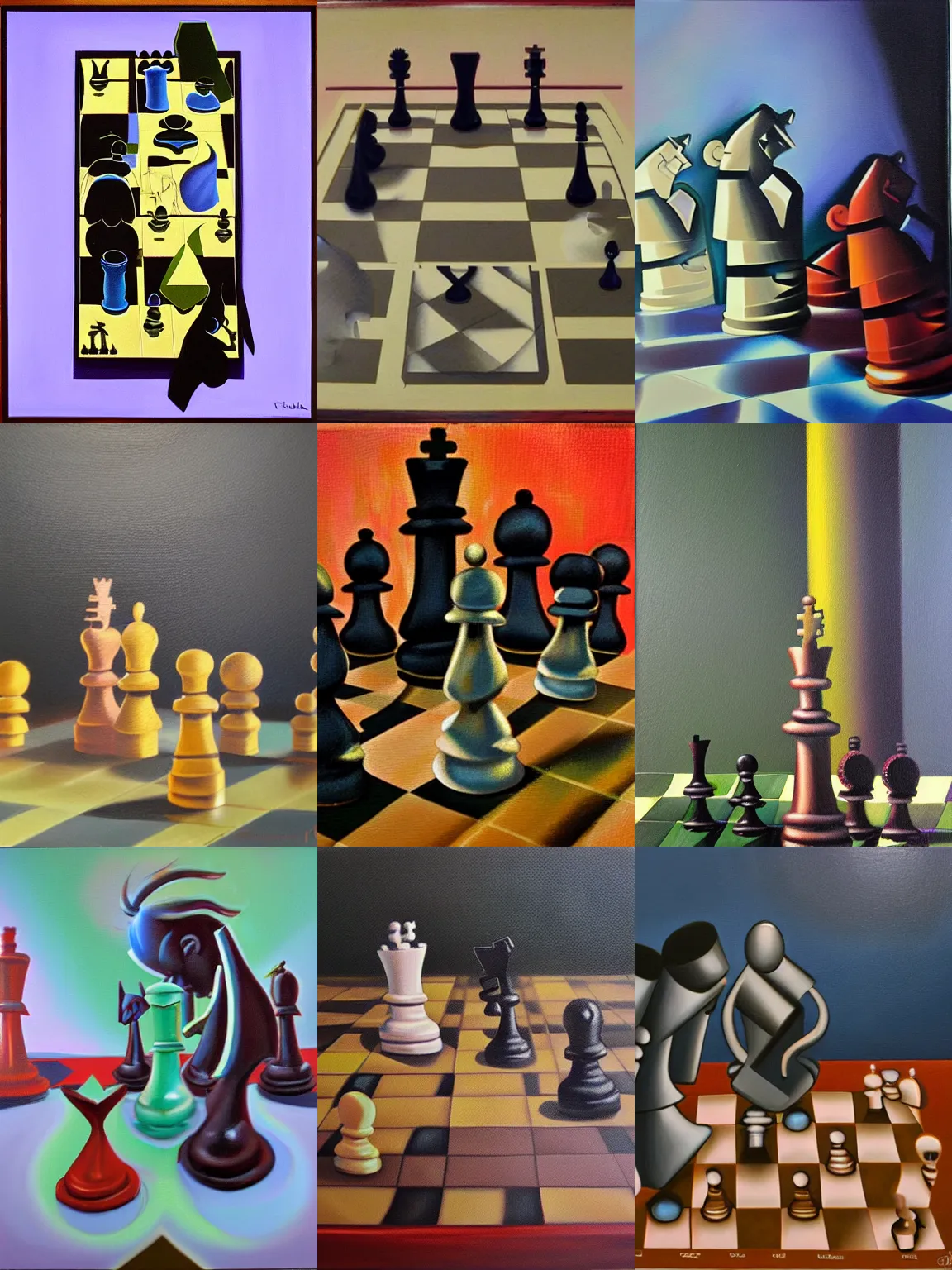 Prompt: surreal chess, lofi, oil on canvas