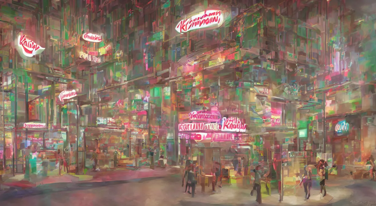 Image similar to Krispy Kreme storm vivid colorful Hyperrealistic CGI Photorealistic cinematic volume lighting fanart from the toilet in which women in bikinis dwell on a freight elevator covered in Krispy Kreme donuts