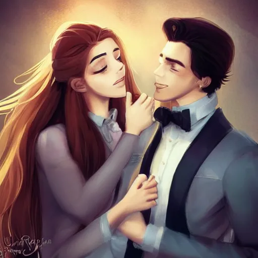 Image similar to He always knew she was the one :: dapper man handsome with beautiful hair and brown eyes, a smile to take your breath away. Cute and mine from the first meeting until the end of time :: in the art style of Charlie Bowater and Gabrielle Ragus :: hd - H 960