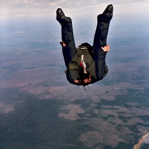 Prompt: vladimir putin jumping out of an airplane, epic movie still, professional photography