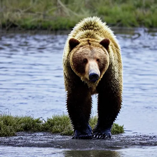 Prompt: half crocodile, half grizzly bear