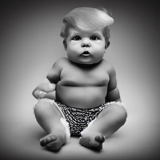 Image similar to Donald Trump in diapers, digital art, XF IQ4, 150MP, 50mm, F1.4, ISO 200, 1/160s, natural light, Adobe Lightroom, photolab, Affinity Photo, PhotoDirector 365