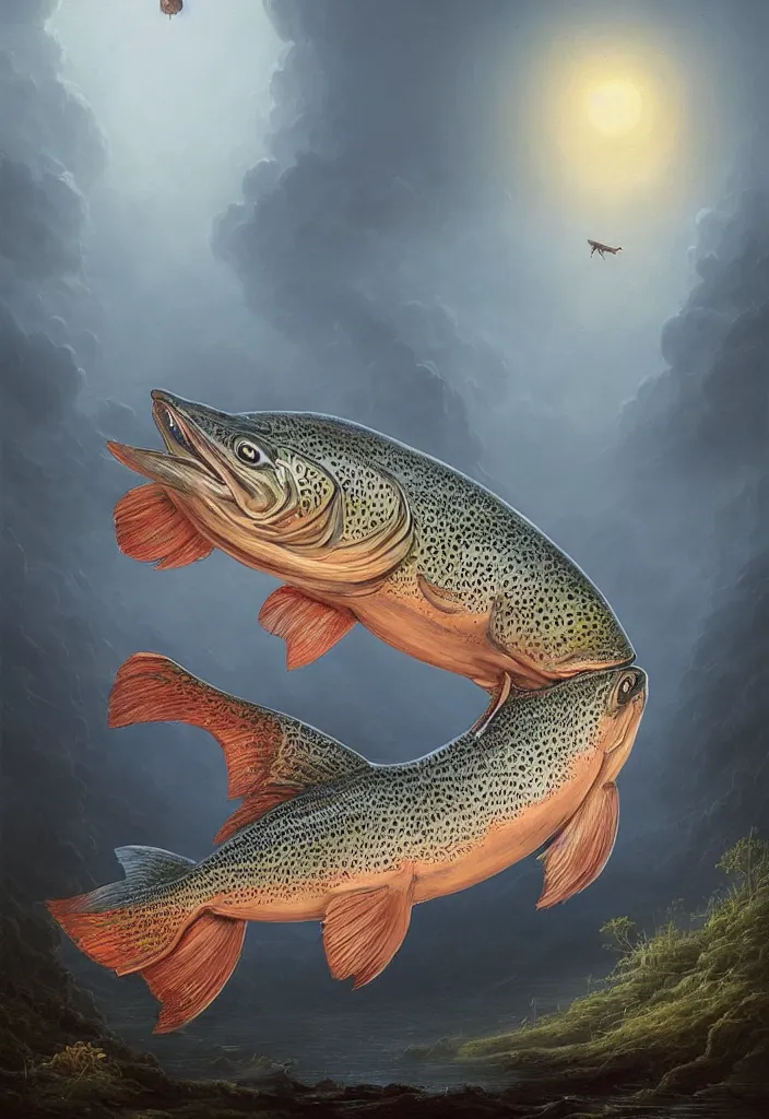 Image similar to a beautiful digital illustration concept of an anthropomorphic trout as the angel of death by benoit b. mandelbrot, steven belledin, martin johnson heade, lee madgwick, caspar david friedrich, and david rios ferreira. 8 k resolution trending on artstation concept art digital illustration