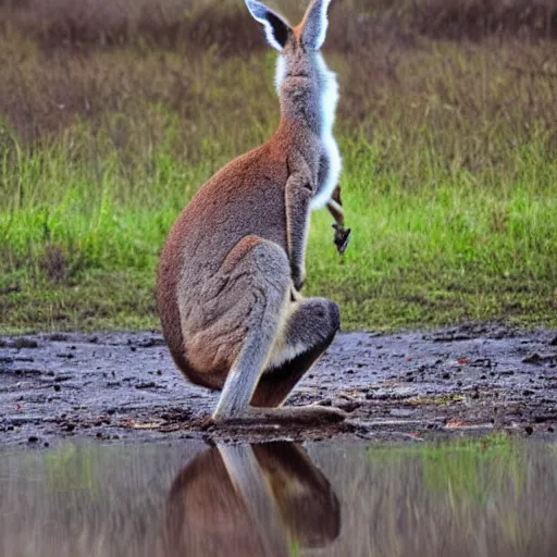 Prompt: a kangaroo in a bog