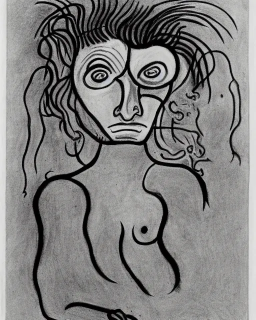 Prompt: Portrait of a demon. Line drawing by Jean Cocteau.