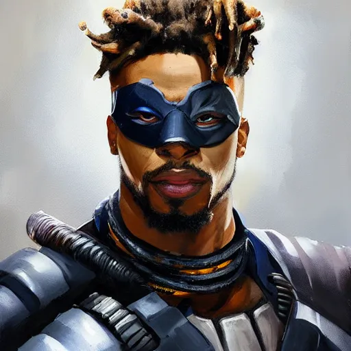 Image similar to greg manchess portrait painting of killmonger as an overwatch character, medium shot, asymmetrical, profile picture, organic painting, sunny day, matte painting, bold shapes, hard edges, street art, trending on artstation, by huang guangjian and gil elvgren and sachin teng