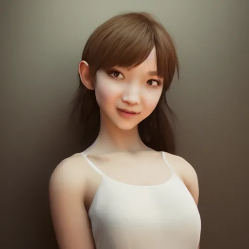 Image similar to a cute girl in white dress, by ruan jia, by yun ling, happy expression, smile, unreal engine, 3 d render, 8 k, closeup headshot, smooth, trending on artstation, digital illustration, black hair