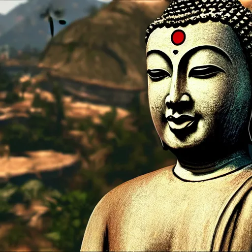 Image similar to buddha in gta v cover, rockstar games, no text,