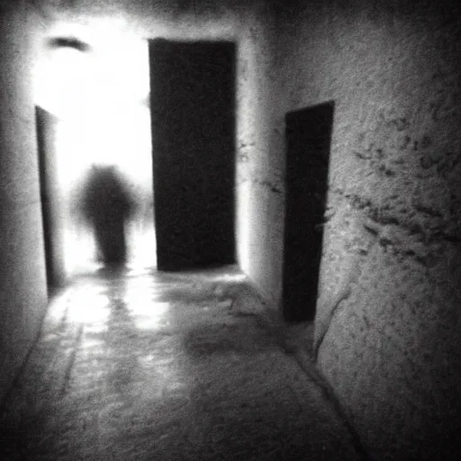 Image similar to insane nightmare, no light, everything is blurred, creepy shadows, ghost, very poor quality of photography, 2 mpx quality, grainy picture