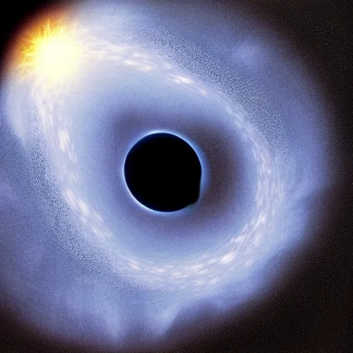 Image similar to by harold edgerton lavish. a beautiful computer art of a black hole consuming a star.