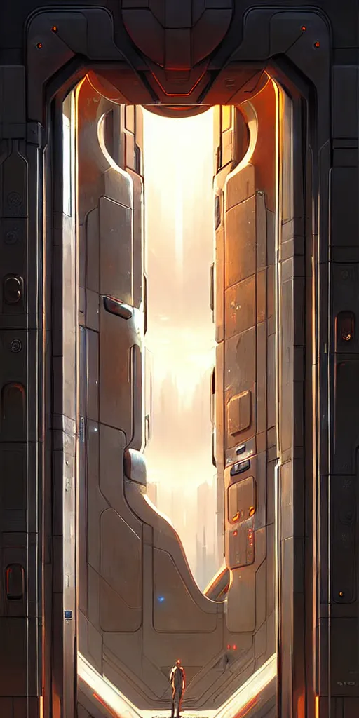 Image similar to hyper realistic art - deco sci - fi double door by jordan grimmer, darek zabrocki