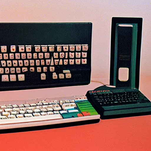 Image similar to commodore 6 4 with datasette and green screen, retro computer, photograph