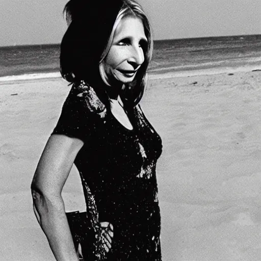 Prompt: barbara streisand made of sand, as sandman