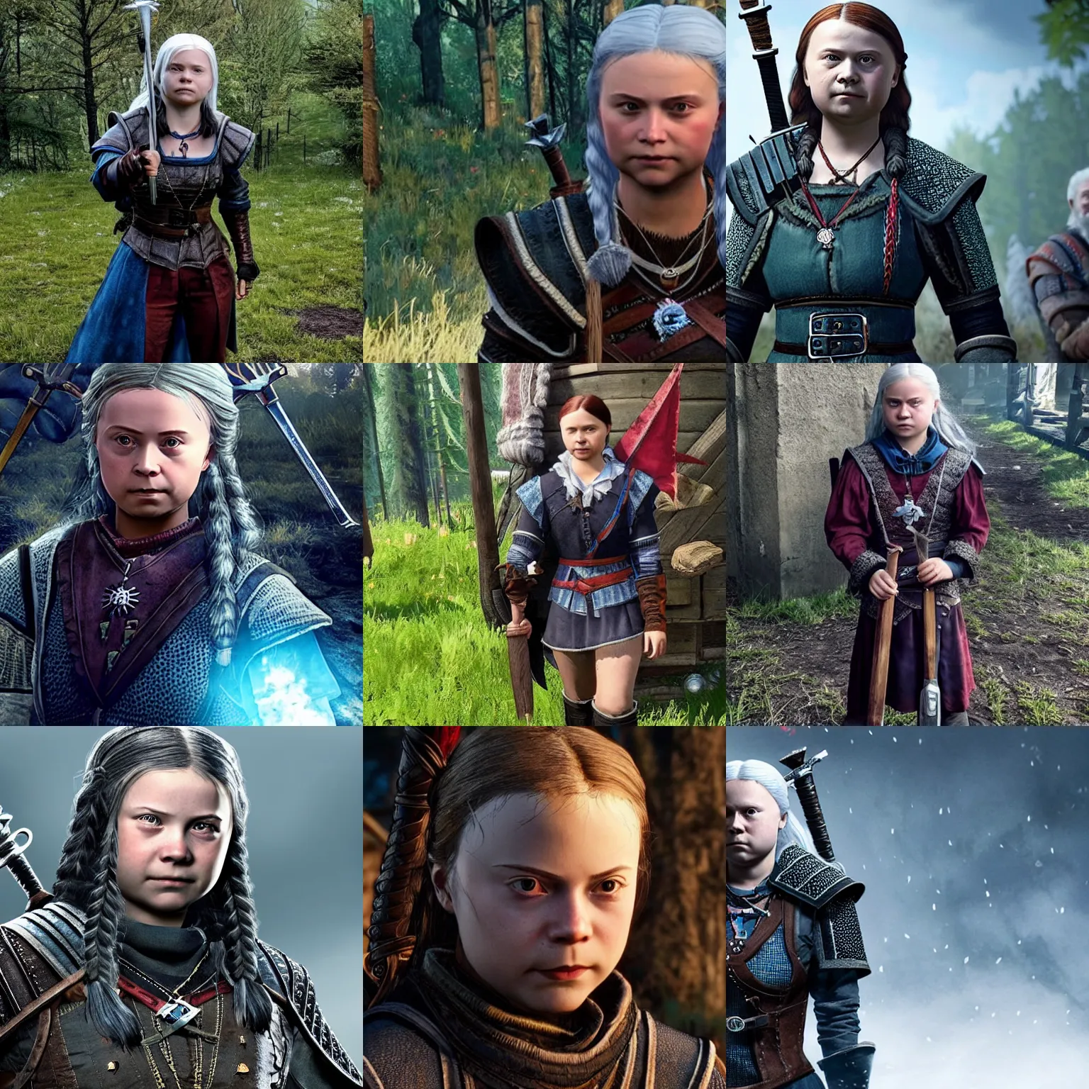 Prompt: Greta Thunberg as the witcher in the witcher 3