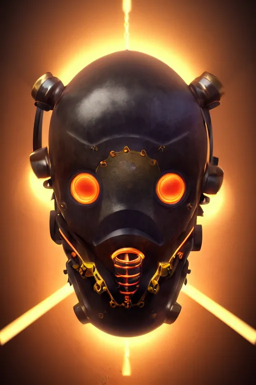 Image similar to steampunk mask minimalist fantasy art robot ninja helmet, global illumination ray tracing hdr fanart arstation by sung choi and eric pfeiffer and gabriel garza and casper konefal radiating a glowing aura