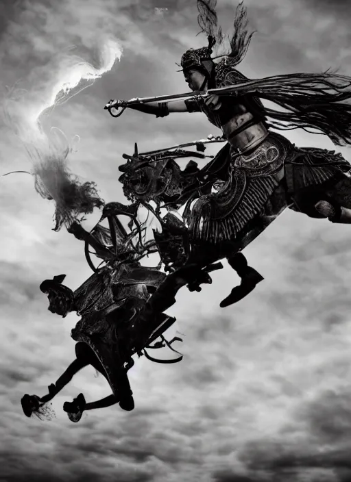 Image similar to old vintage photo of Chinese ancient warriors on the steam punk one wheels, extreme sports photography , dynamic photography, high speed,dirt and grawel flying in the spot, lens flares, dust in the air, moody lighting, intricate, elegant, highly detailed, centered, smooth, sharp focus, sports photography, old photo, black and white, sepia, cinematic lighting, cinematic angle, national geographic