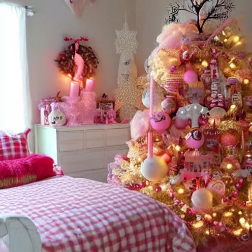 Prompt: homemade bubble gum and pastel pink halloween themed christmas bedroom ideas, high resolution, creative, visually appealling