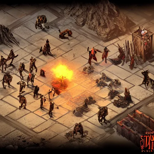 Image similar to an isometric action role playing game in the style of diablo and path of exile, set in a wild west setting, in the desert, with cowboys and monsters, game design, game art, 4 k graphics