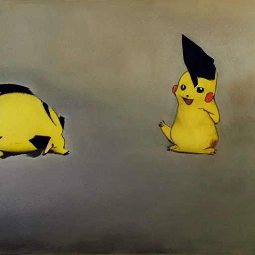Image similar to a painting of Pikachu by andrew wyeth